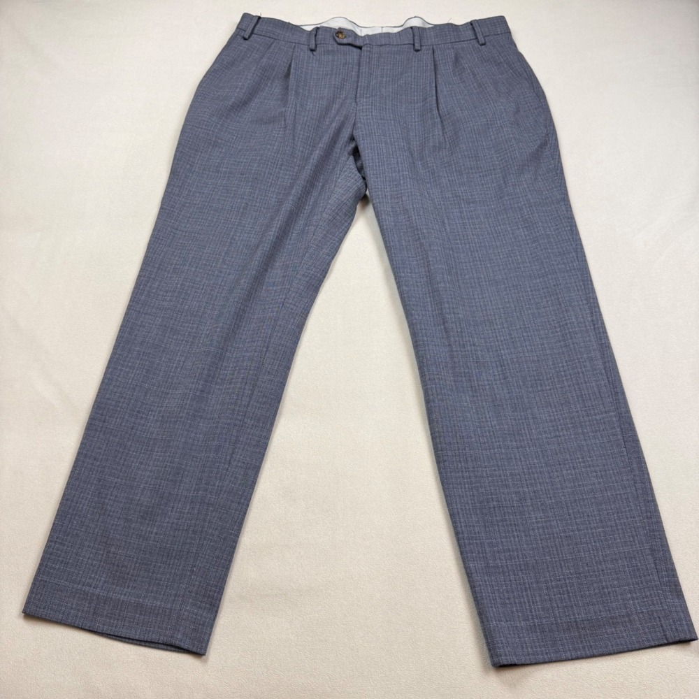 Ralph Lauren Mens 38x30 Blue Sharkskin Pleated Dress Pants Recycled Blend